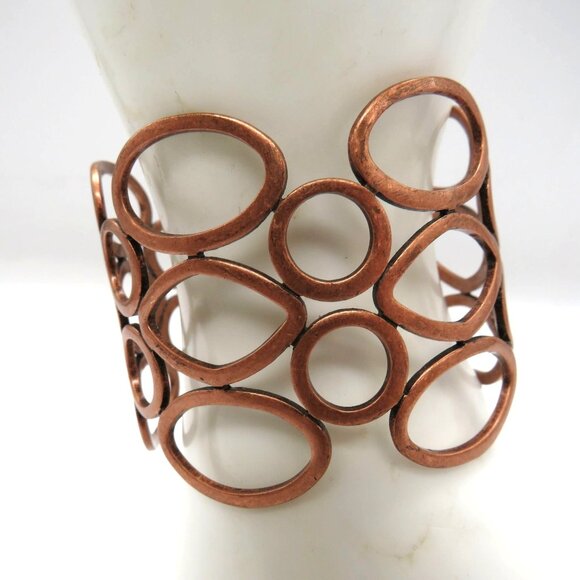 Brutalist Bracelet Copper Tone Geometric Links Statement Cuff - Picture 1 of 10